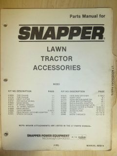 1986 SNAPPER RIDING LAWN TRACTORS ACCESSORIES PARTS MANUAL NO. 06614
