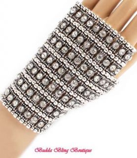 Luxe Couture Silver Crystal HAND & WRIST ARMOUR FINGERLESS GLOVE 
