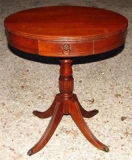 Vintage Round Drum End Table w/1 Drawer Lion Pull Claw Feet No. 485