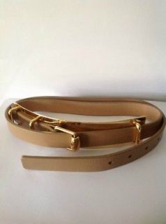 New Gucci Womens Leather and Gold Metal Plate Belt