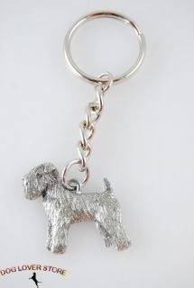   Coated Wheaten Terrier Dog Fine Pewter Silver Keychain Key Chain Ring