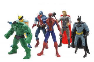 6pcs Marvel The Avengers Hulk+Thor+Captain America+Batman+Spiderman 