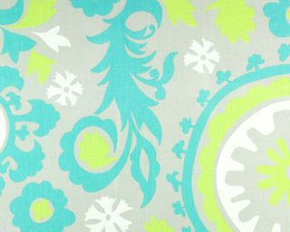 Suzani Fabric / Turquoise Lime Suzani Upholstery or Drapery Cotton 