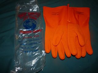 Best Quality JOY FISH Rubber Gloves LONG Orange TEXTURED GRIP Sz 11 