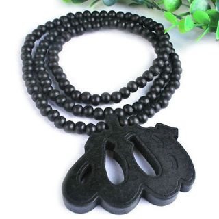   Allah Pendant Piece Natural Wood bead Chain long Men Hiphop Necklace