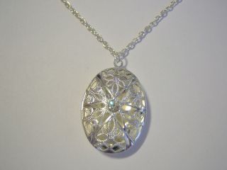 Sterling Silver Plated Filigree Oval Locket on a 2.2mm Silver Plated 