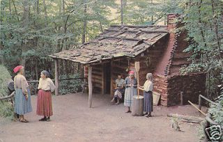   CHEROKEE Indian Village Women Log Cabin 1950s Vintage Postcard