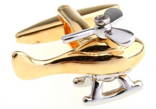 Gold Helicopter with Moving Silver Rotor Blade Cufflinks Cuff Links 