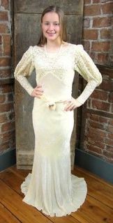 ART DECO 1920s  30s Velvet & Lace Long Flowing Wedding Dress Gown 