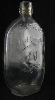 VTG Clear Glass OLD QUAKER Rye Whiskey Pint Liquor Bottle Flask D 134 