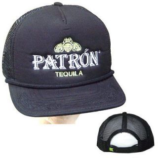 PATRON TEQUILA EMBROIDERED LOGO BLACK TRUCKER BASEBALL HAT CAP OS 