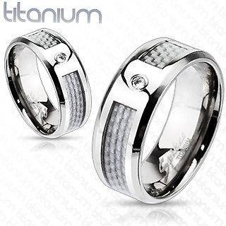 Ti Titanium Mens White Carbon Fiber w/ CZ Wedding Band Ring Size 5 13