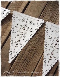 2m BUNTING 10 FLAGS PEARL WHITE LASER CUT PAPER WEDDING VINTAGE PARTY 