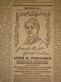 2402103WQ ADVERT LYDIA PINKHAM VEGETABLE COMPOUND 1882 OLD NEWSPAPER 