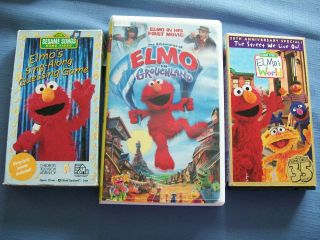   Elmo Sesame Street VHS Grouchland/Sing Along/Elmos World 35th Annivers