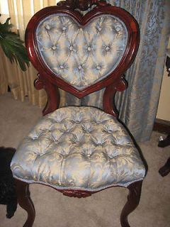 ANTIQUE SATIN CHAIRS (2) FRENCH PROVINCIAL CARVED WOOD SATIN FABRIC 