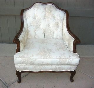 Vintage French Provincial CHAIR White Floral Designer Fabric Cabriole 