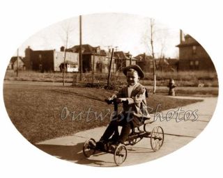 1900S IRISH MAIL HAND CAR BOY & GIRL 4 WHEEL ROWING CYCLE PEDAL CAR 