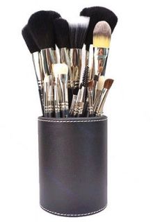 New Cosmetic Makeup Brush Round Pen Holder Tool Black PU Leather Cup 