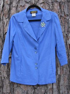 Bob Mackie wearable art blazer jacket in royal blue linen blend ladies 