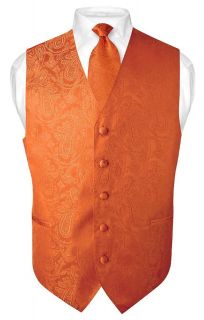 Mens Burnt Orange Paisley Design Dress Vest NeckTie Set size Small