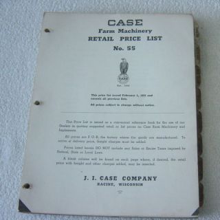 JI CASE TRACTOR & FARM MACHINERY RETAIL PRICE LIST 1955