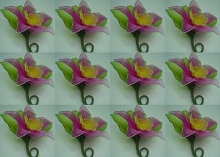   PURPLE ORCHIDS & 3 GREEN LEAVES WITH PIN “ MADE OF GOSSAMER FABRIC