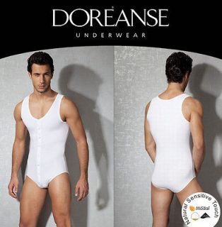 DOREANSE Mens Bodysuit Leotard Underwear with Deep V Neck   S M L XL 