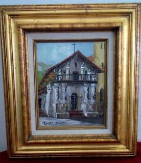 Original oil painting, framed and signed Peter Bunell, mission church 