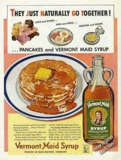 1942 Pancakes & Vermont Maid Syrup Burlington VT Ad