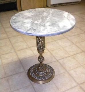 Ornate / Filigree Brass Pedestal Base Table with Round Marble Top, #2