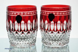 Waterford Clarendon Ruby Red Cut to Clear Crystal DOF Whiskey Glasses 