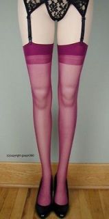 SHEER PLAIN TOP Thigh High Stockings 1725 BURGUNDY O/S & PLUS