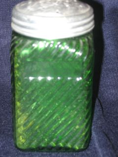 OWENS ILLINOIS Depression Glass* Sm.Shaker Jar FOREST GREEN w/Metal 