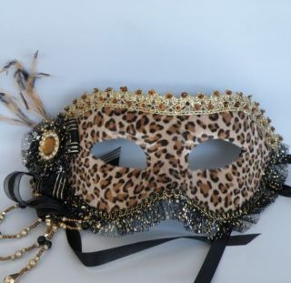 Venetian Face Masquerade Mask Brown Leopard Print * NEW *