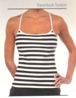 JANTZEN Tankini Swimsuit Black Cami Racerback White Stripe Size 6 