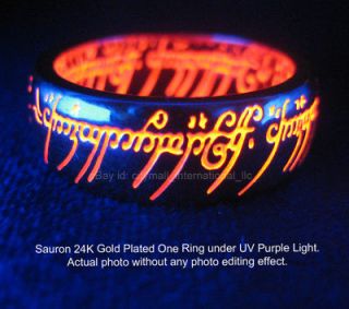 THE LORD OF THE RINGS SAURON ONE RING 24K GOLD PLATE UV RED HOBBIT 