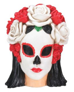   of the Dead Black & White Mexican Mask Woman Skull Figurine Flowers