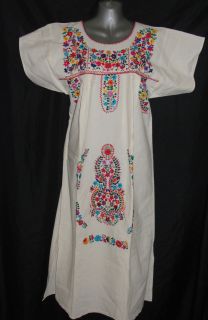 Mexican Oaxacan Vintage Peasant Tunic Dress / Colorful Hand Floral 