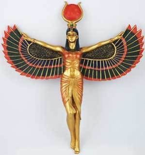 Isis Open Winged Wall Hanging Egypt Egyptian Goddess Gold Sun Disk 