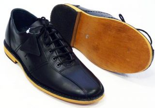NEW MOD RETRO NORTHERN SOUL MENS BOWLING SHOES Black Leather WATTS 50s 