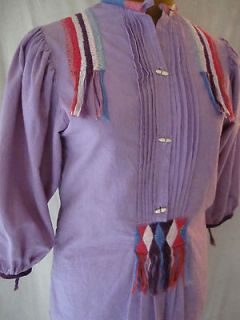 Women purple embroidered vtg 80s hippie peasant shirt blouse Mexican 