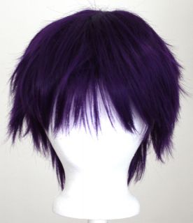 11 Short Messy Spiky Plum Purple Synthetic Cosplay Wig NEW