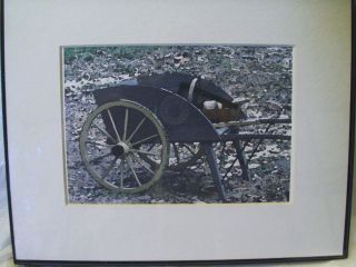   Framed & Matted Giclee Farm Print Old Wood Wheel Barrow Signed ROB