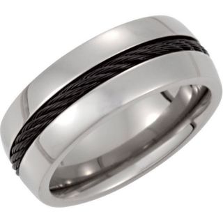 MENS 8MM DOME TITANIUM RING WITH BLACK CABLE INLAY