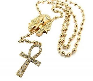   OUT TYGAS PHARAOH & ANKH CROSS PENDANT W/ 36 INCH BEAD CHAIN NECKLACE