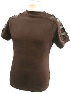 Steampunk SDL T Shirt with leather look brown trim IC30BB