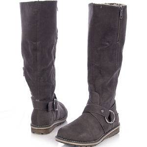 QUPID Grey Suede Flat Boot Over the Knee High Women riding fur Women 
