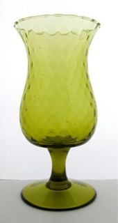 Vtg 60s Mod Mid Century Modern Green Glass Goblet Vase