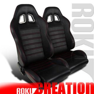 2X JDM RED STITCHING STRIPES TYPE RECLINABLE BLACK LEATHER RACING 
